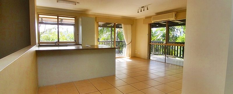 kitchen and tiled living dining